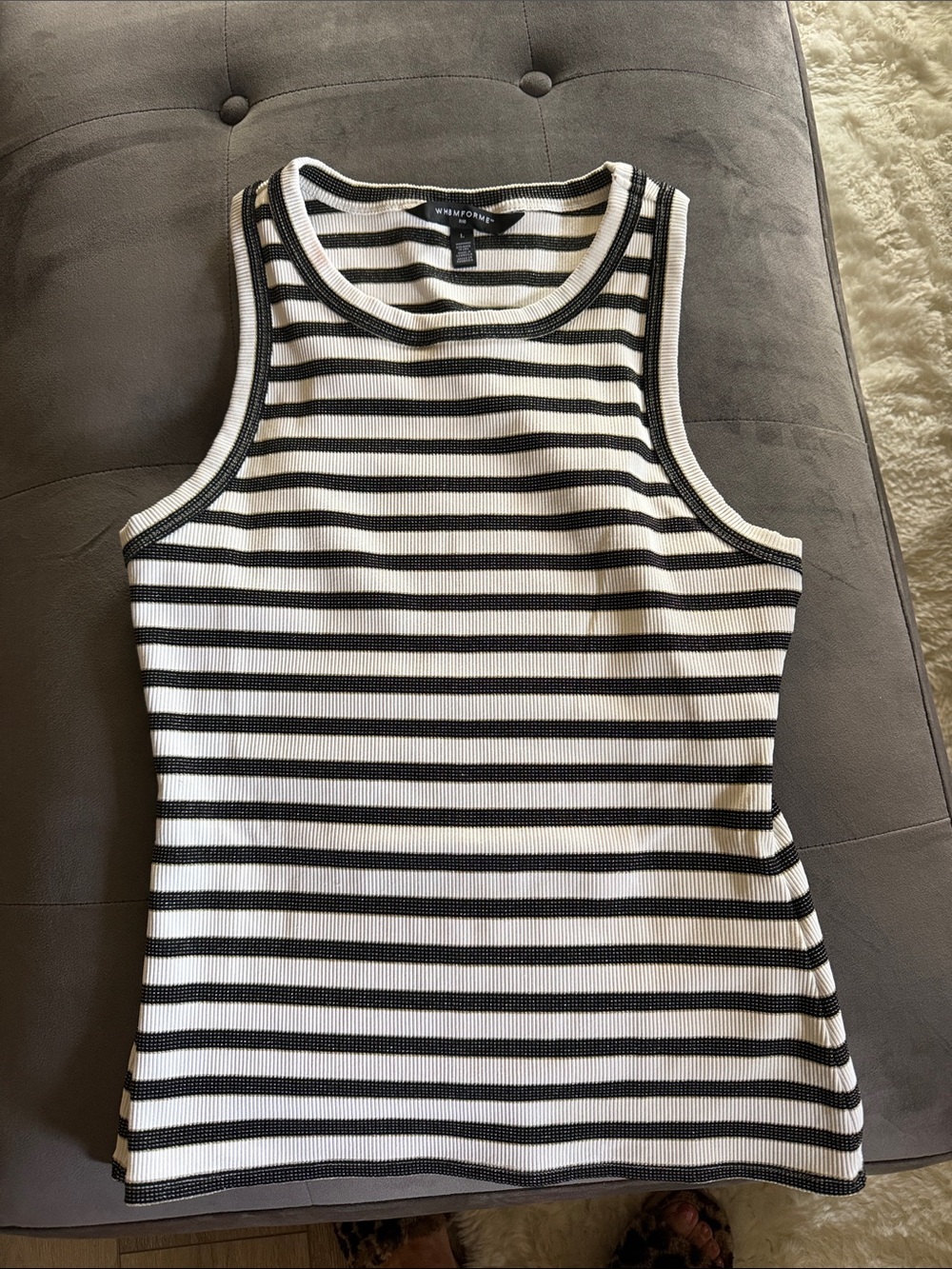 White House Black Market Black & White Striped Ribbed Tank Top